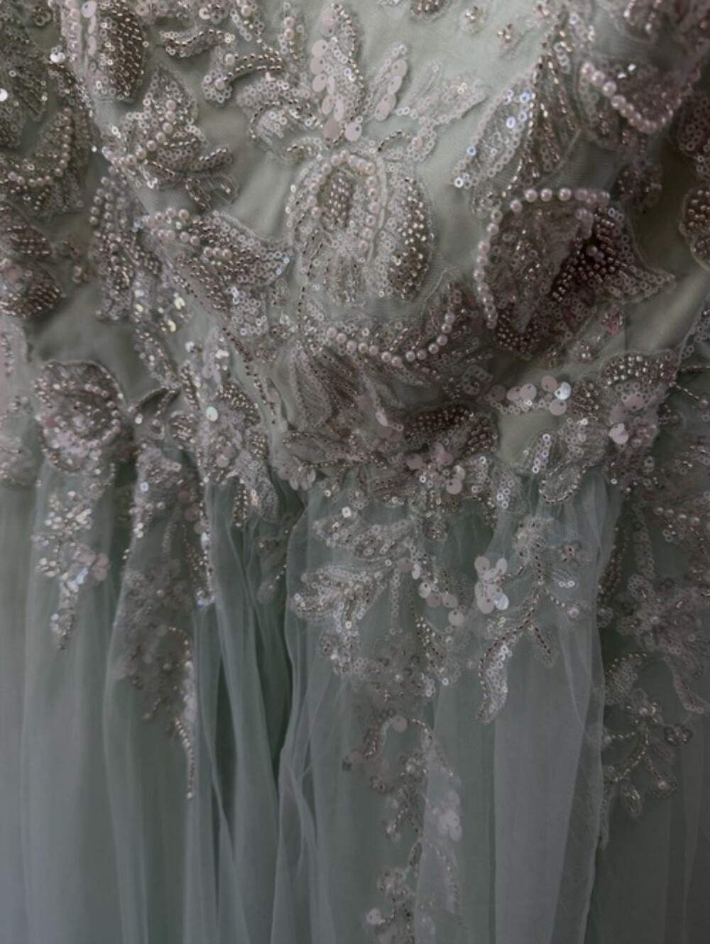 Embellished Sage Mint Lt. Blue Green Tulle Evening Dress - Picture 6 of 16